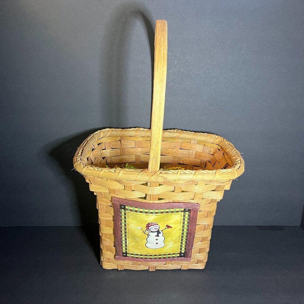 Decorative Large Wicker Snowman 'Let it Snow' Christmas Basket w/ Filling 18.5"